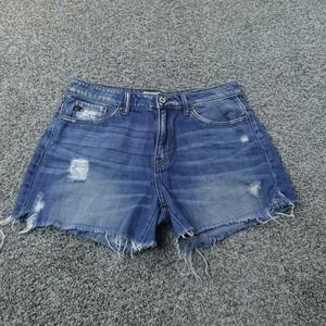 Kancan Shorts Womens M Dark Blue Denim Jean‎ Cutoffs Mid Rise Mini Micro Booty